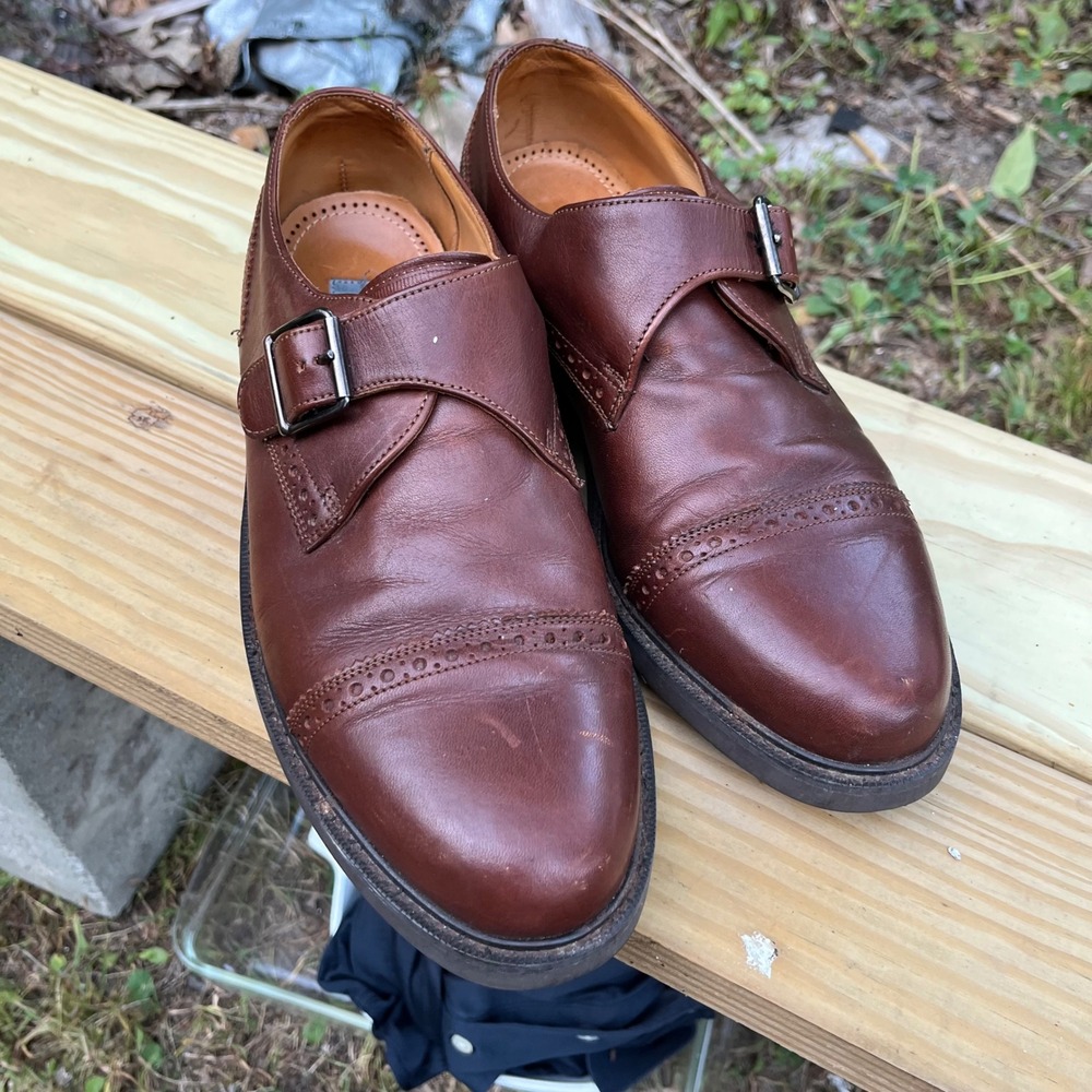 Florsheim Comfortech Mens Brown Leather Cap Toe Monk Strap Shoes 10 3E 30126